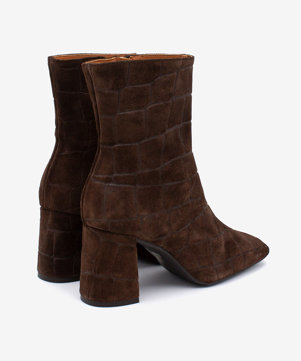 Botines básicos de mujer de tacón alto y ancho básico de serraje print croco, drimia - Ángel Alarcón - Marrón oscuro Marrón oscuro-5
