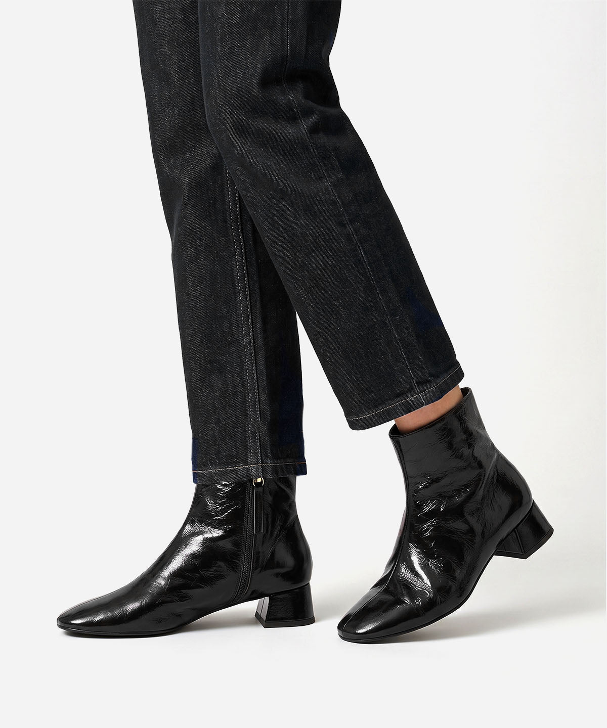 Botines básicos de mujer de tacón bajo ancho cómodo de piel brillan textu., tamara - Ángel Alarcón - Negro Negro-2