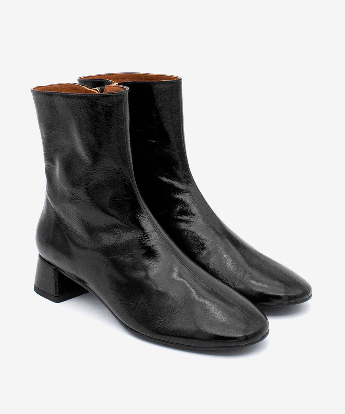 Botines básicos de mujer de tacón bajo ancho cómodo de piel brillan textu., tamara - Ángel Alarcón - Negro Negro-4