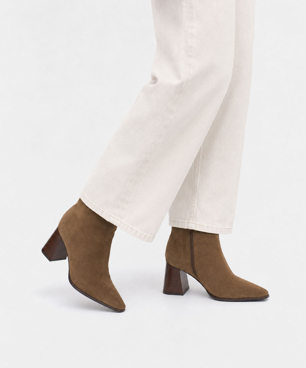 Botines básicos de mujer de tacón ancho efecto madera de serraje, trimia - Ángel Alarcón - Marrón Marrón-3