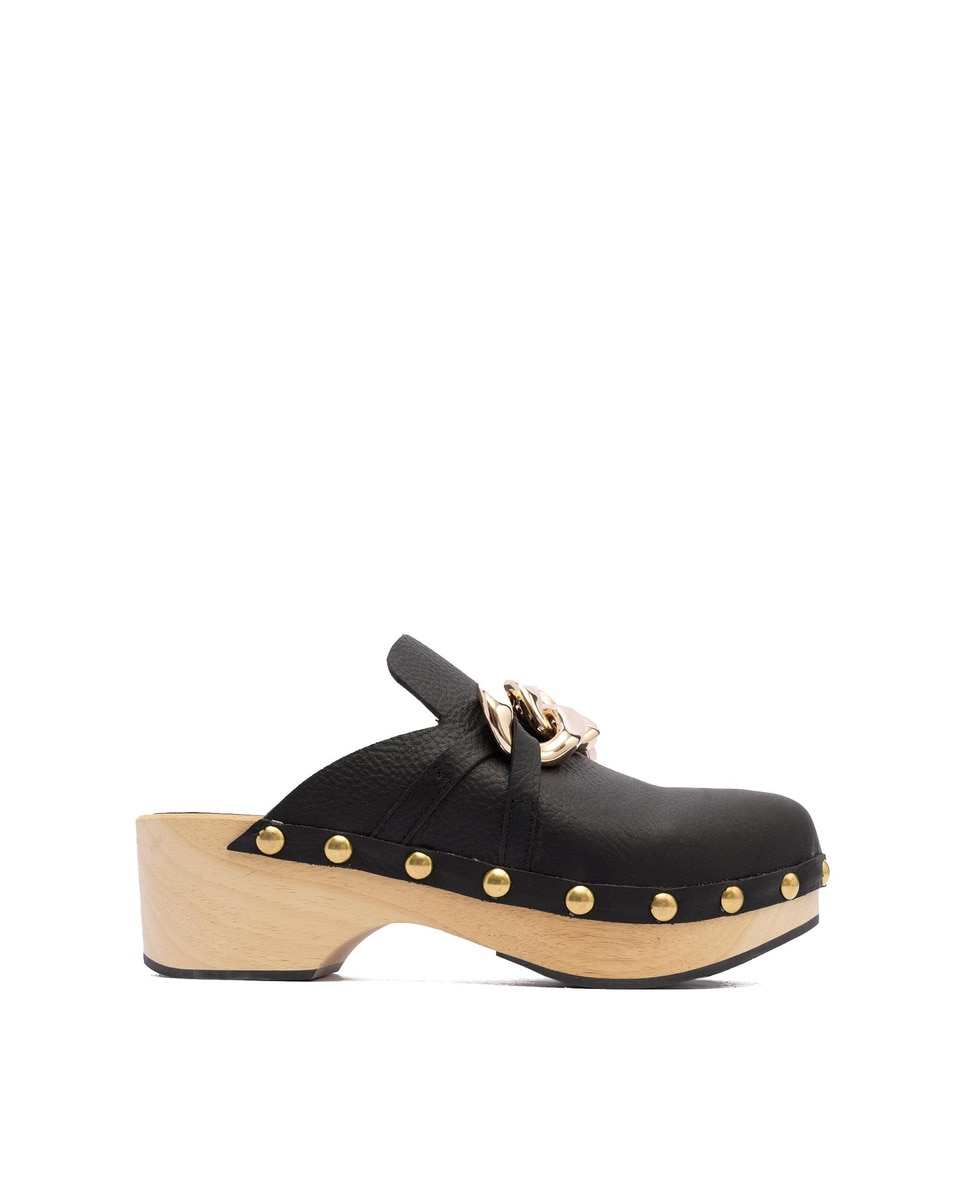 Alpe - Mules con tacón de mujer de piel indio en color negro.
