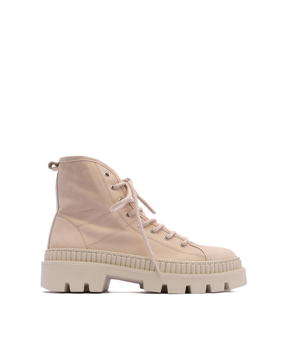 Alpe - Botas suela track de mujer de piel nobuck en color natural.
