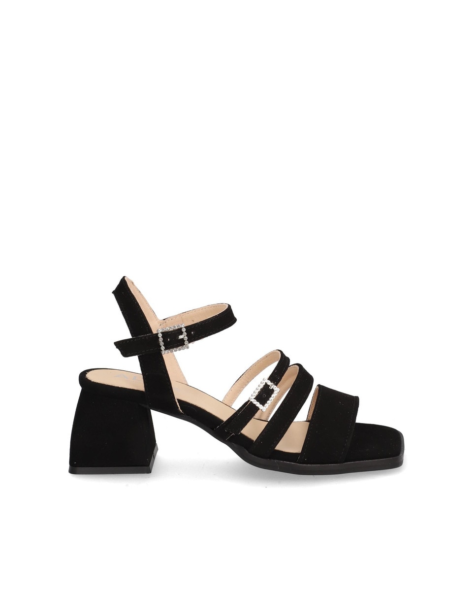 Alpe - Sandalias de tacón de mujer de piel ante en color negro.