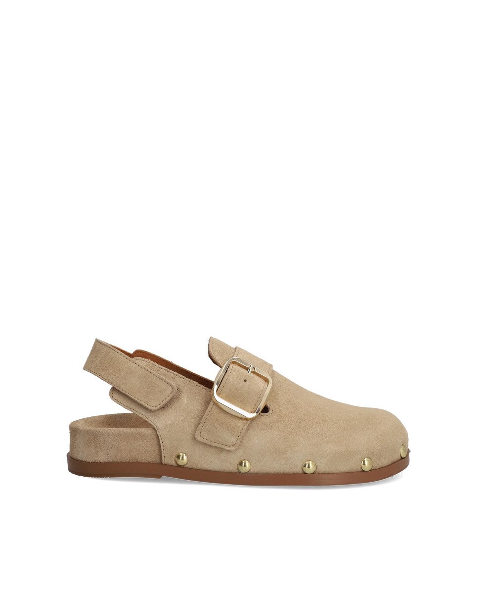 Alpe - Mules planos de mujer de piel baby silk en color natural.