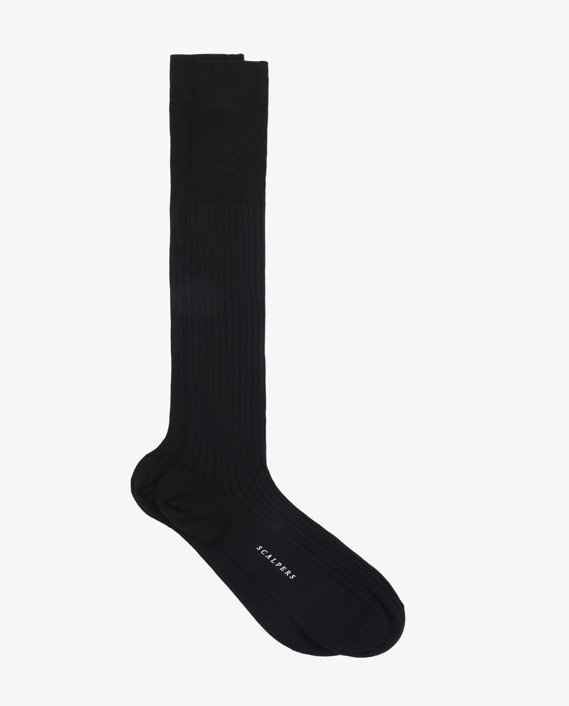 Calcetines altos de hombre lisos de algodón orgánico - Scalpers - Negro Negro-1