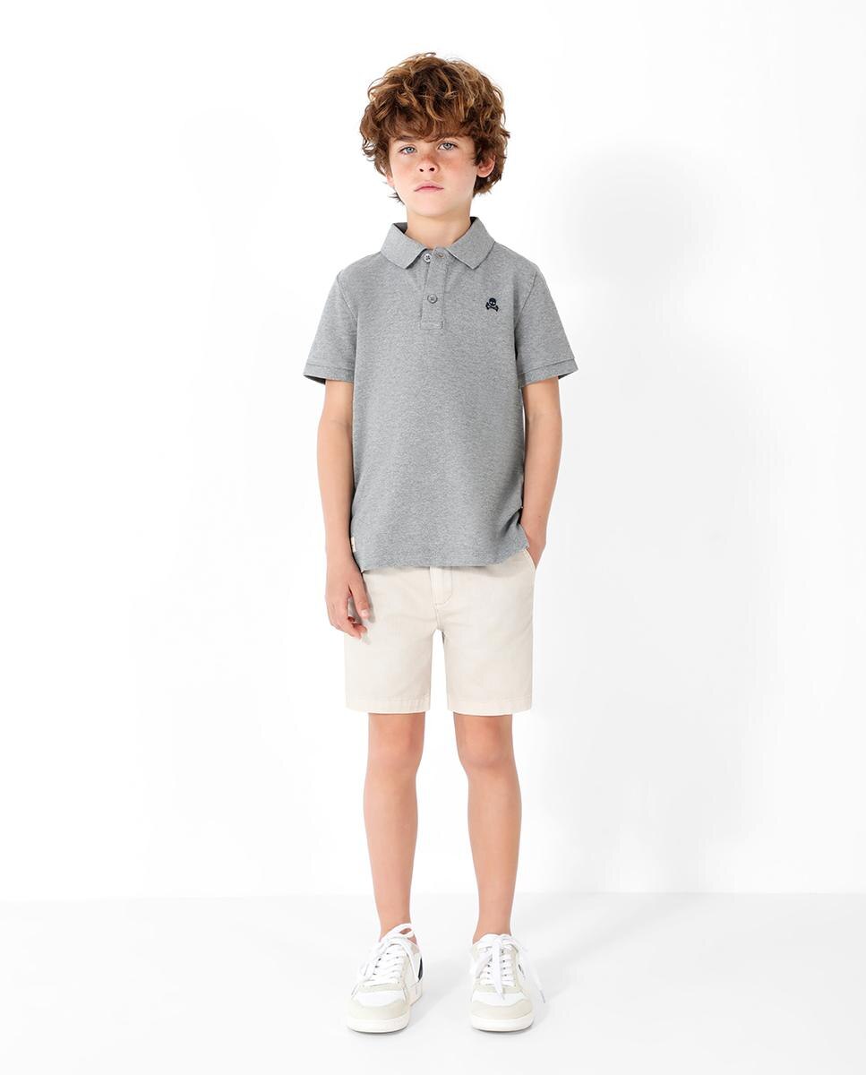 Polo de niño de manga corta con calavera bordada - Scalpers - Gris Gris-3