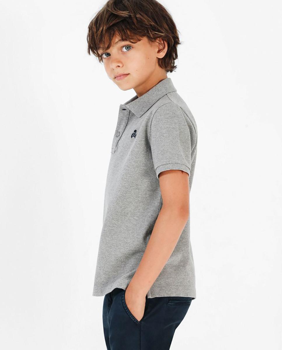 Polo de niño de manga corta con calavera bordada - Scalpers - Gris Gris-4
