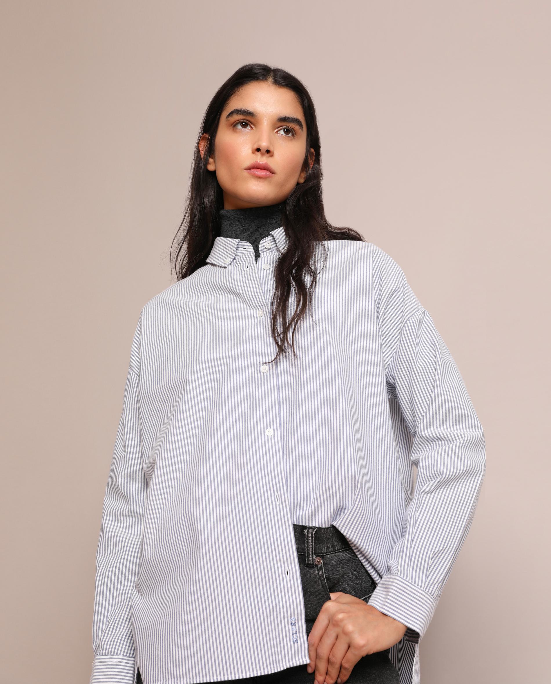 Imagen 2 de Camisa de mujer de algodón regular fit a rayas - Scalpers - Azul Azul