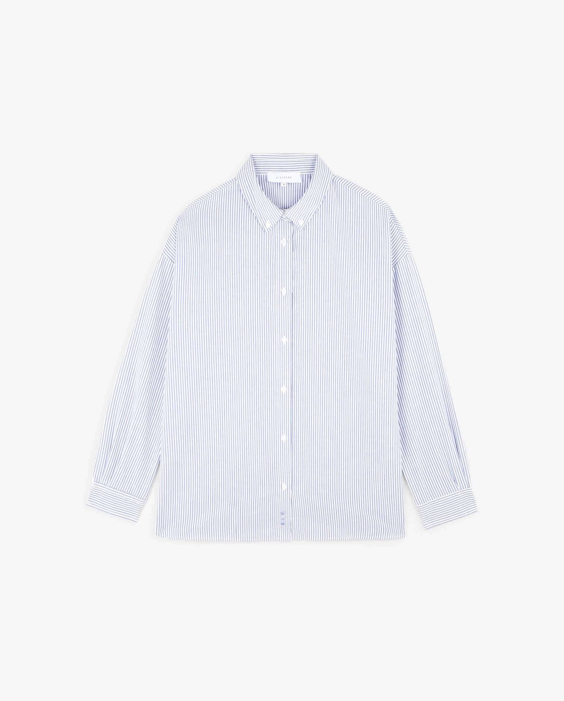 Imagen 7 de Camisa de mujer de algodón regular fit a rayas - Scalpers - Azul Azul