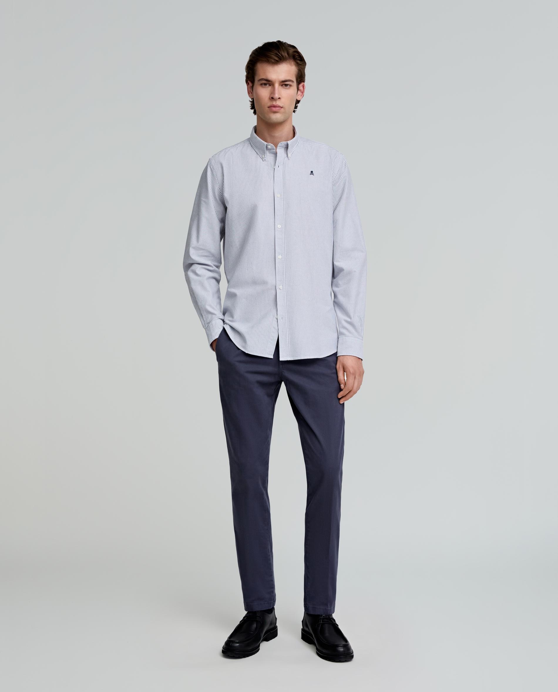 Camisa oxford de hombre regular fit de rayas - Scalpers - Azul oscuro Azul oscuro-2
