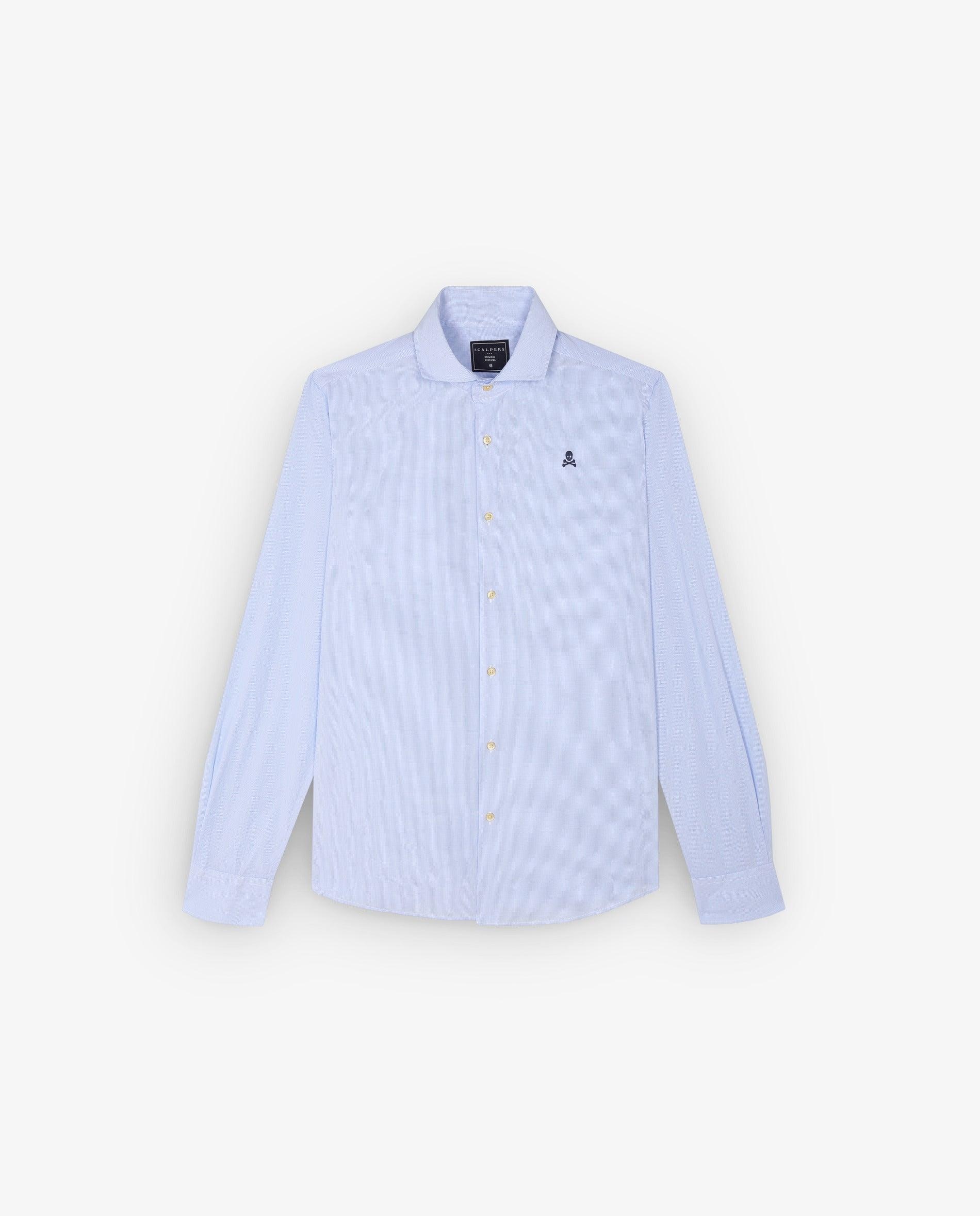 Camisa de hombre regular fit con microestampado de cuadros - Scalpers - Azul claro Azul claro-1