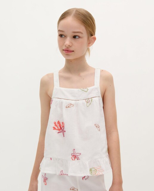 Imagen 0 de Top de niña de algodón con bordados