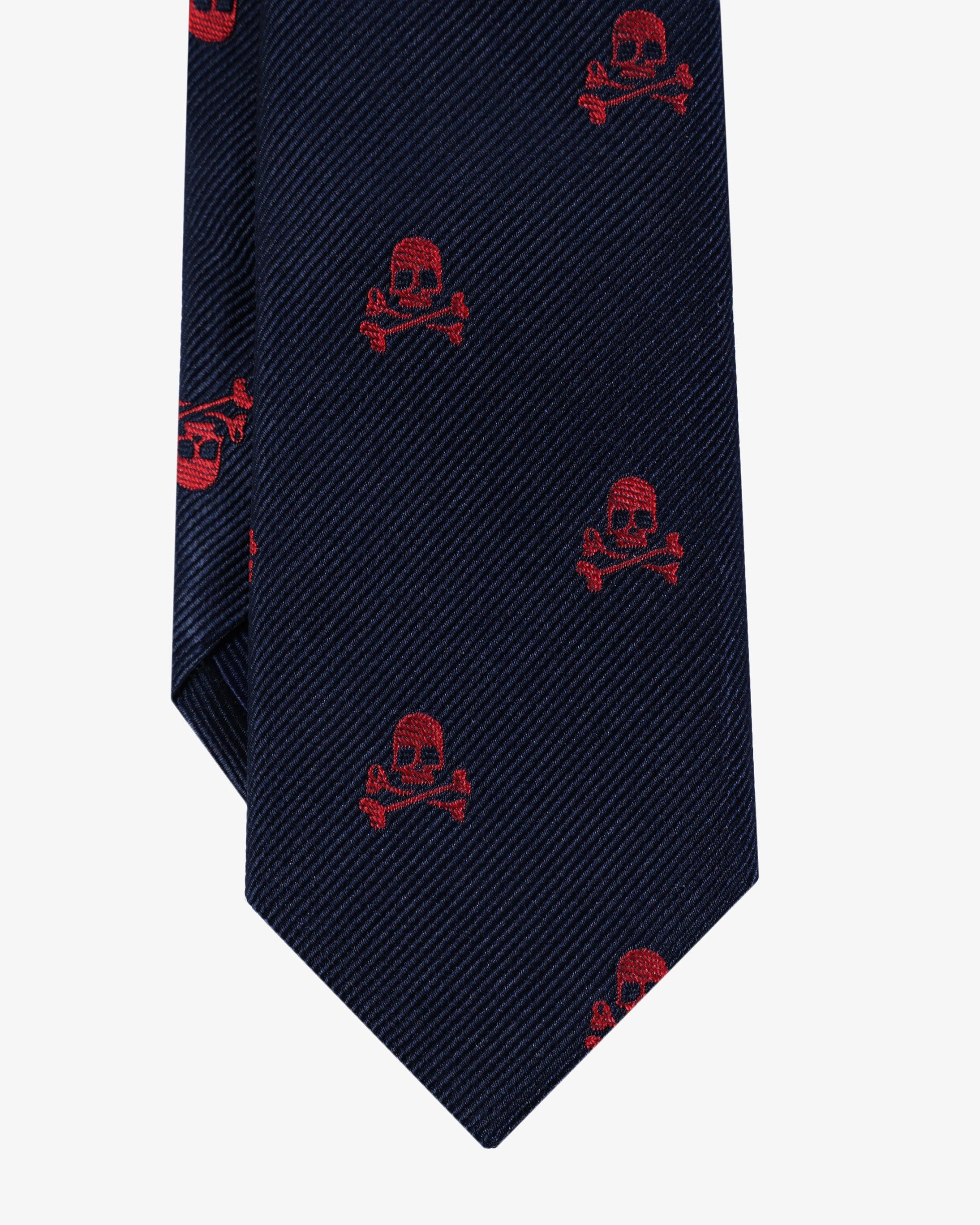 Corbata de niño de seda con estampado de calaveras - Scalpers - Azul marino Azul marino-2