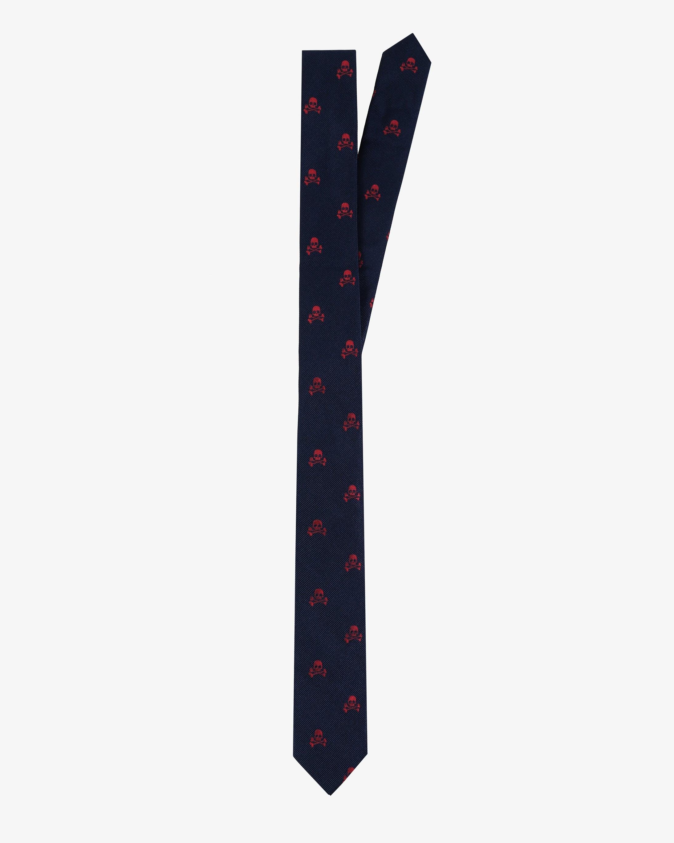 Corbata de niño de seda con estampado de calaveras - Scalpers - Azul marino Azul marino-3