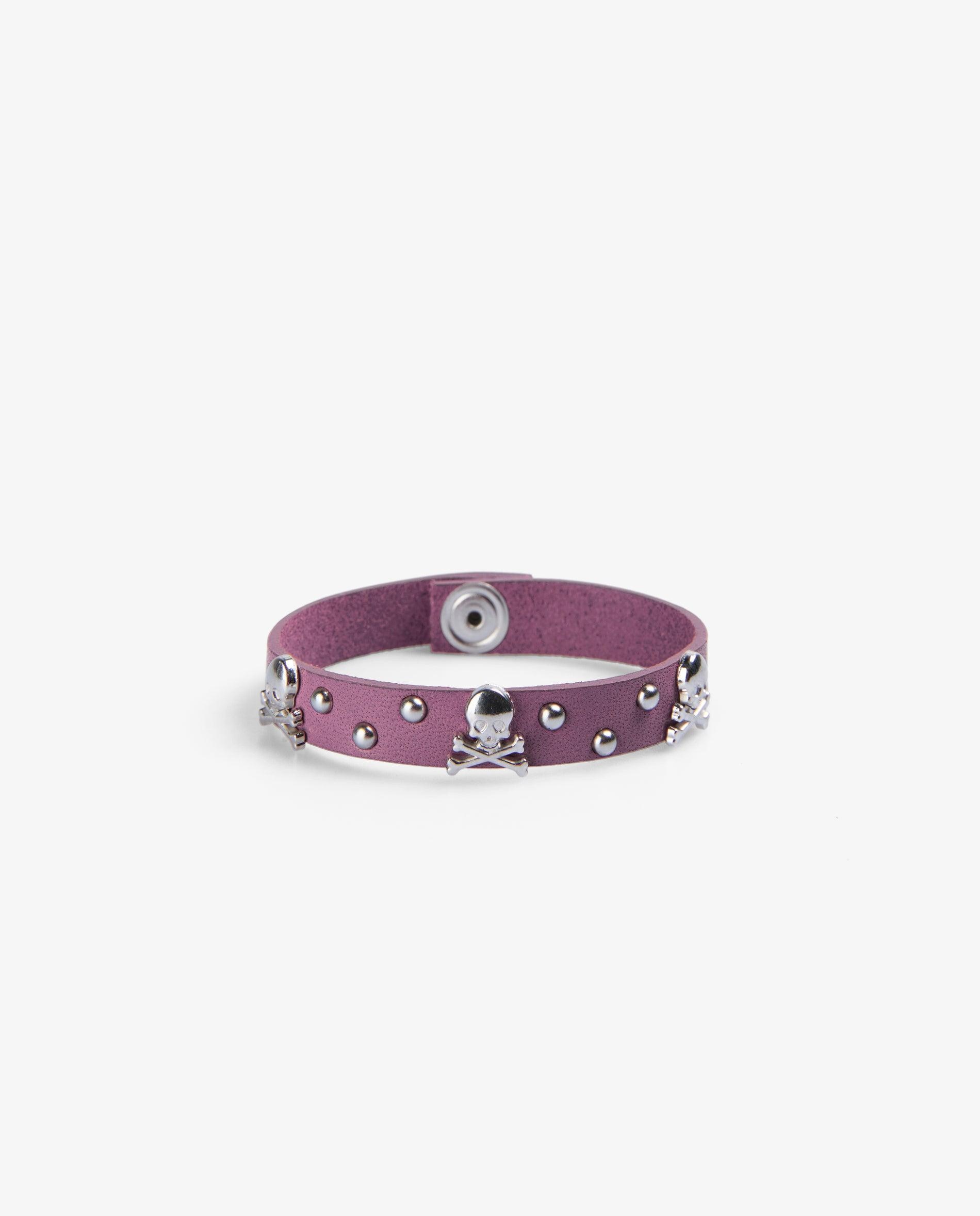 Pulsera de piel con tachuelas y calaveras metálicas - Scalpers - Lila Lila-1