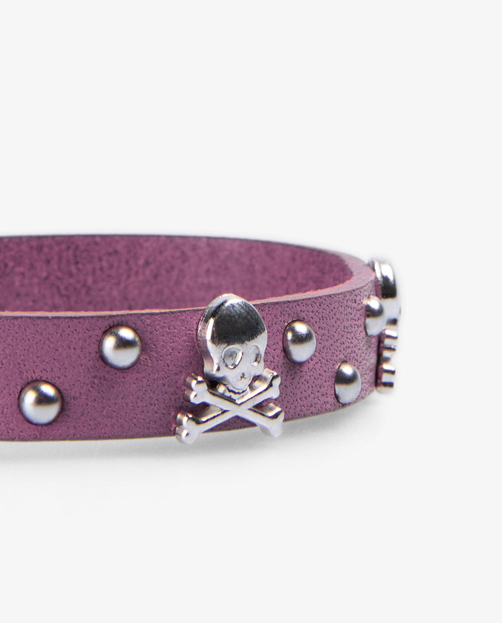 Pulsera de piel con tachuelas y calaveras metálicas - Scalpers - Lila Lila-2