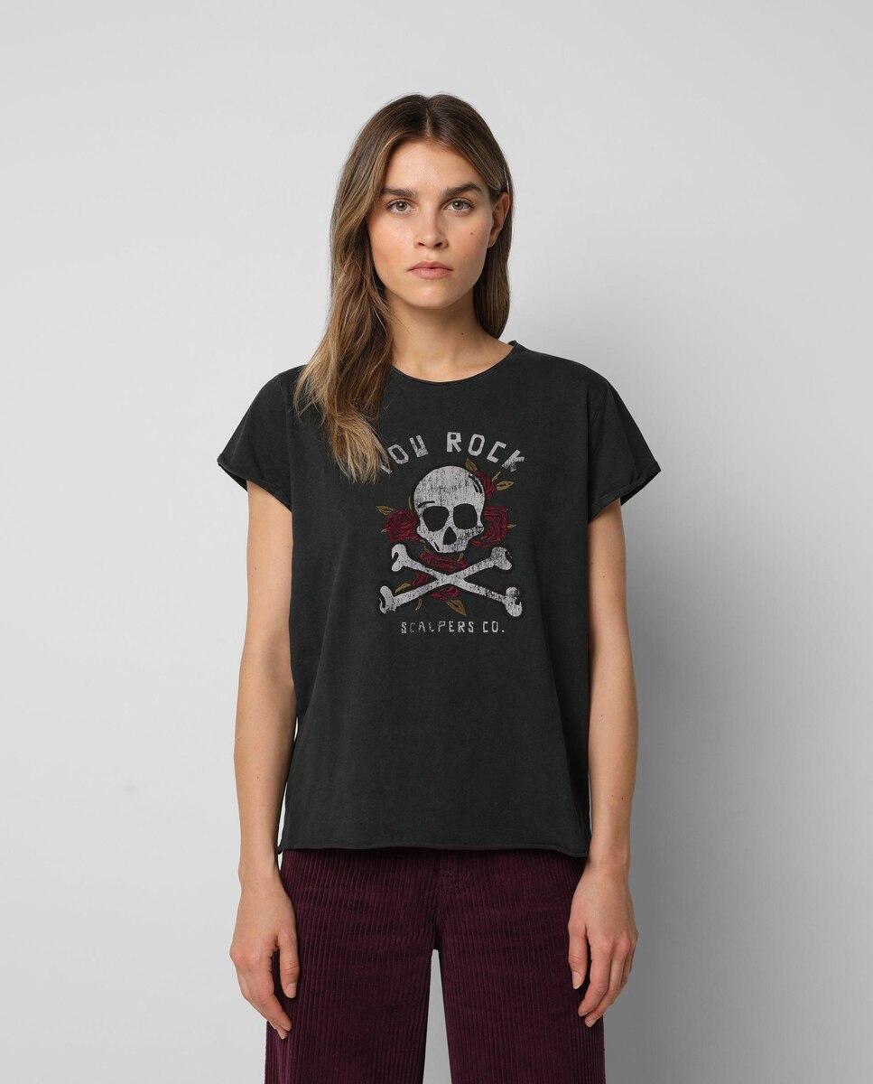 literalmente Alrededor Llevando Camiseta de mujer de color negra con calavera estampada · Scalpers · El Corte Inglés literalmente Alrededor Llevando Camiseta de mujer de color negra con calavera estampada · Scalpers · El Corte Inglés