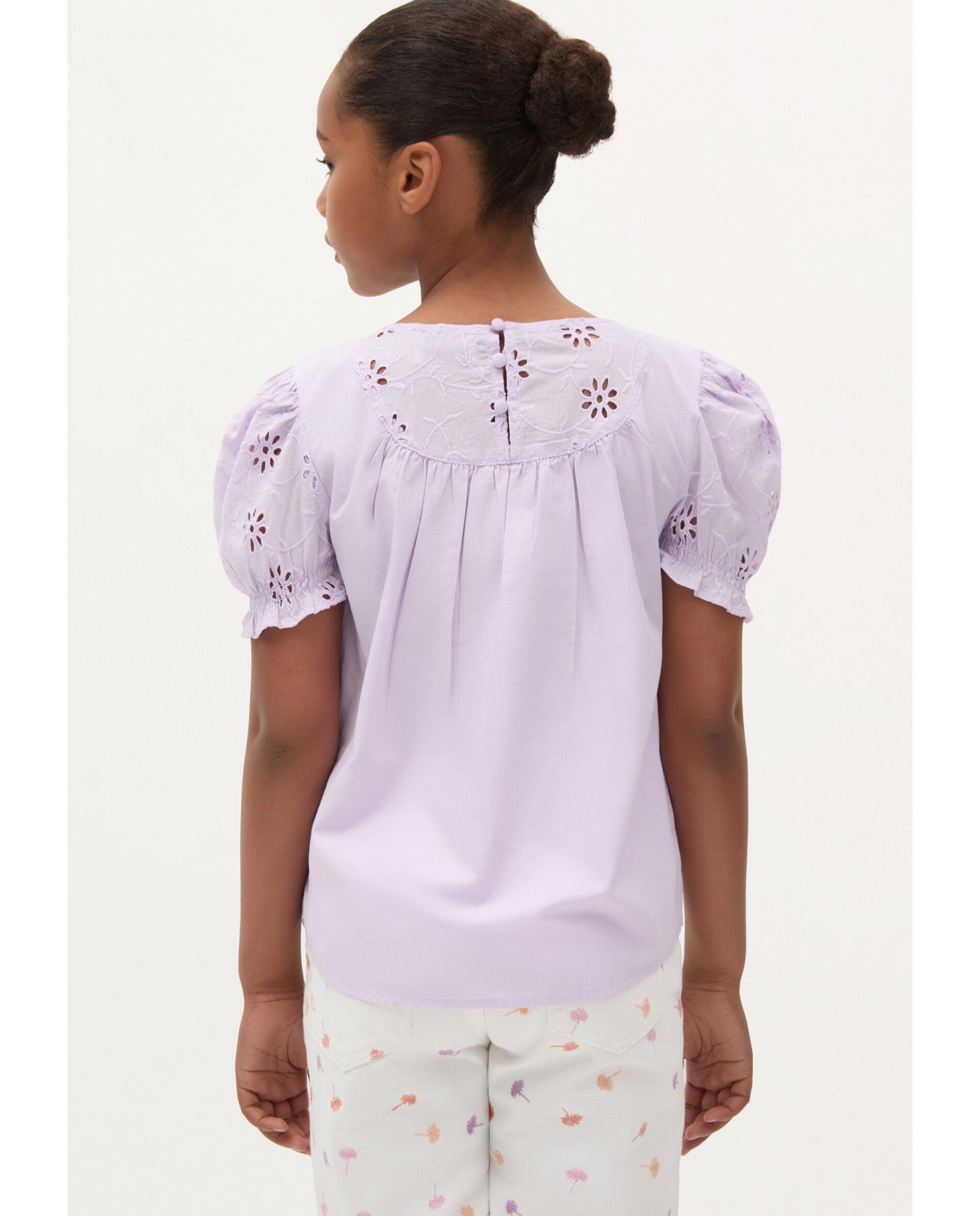 Blusa de niña con calados y mangas abullonadas - Scalpers - Lila Lila-3