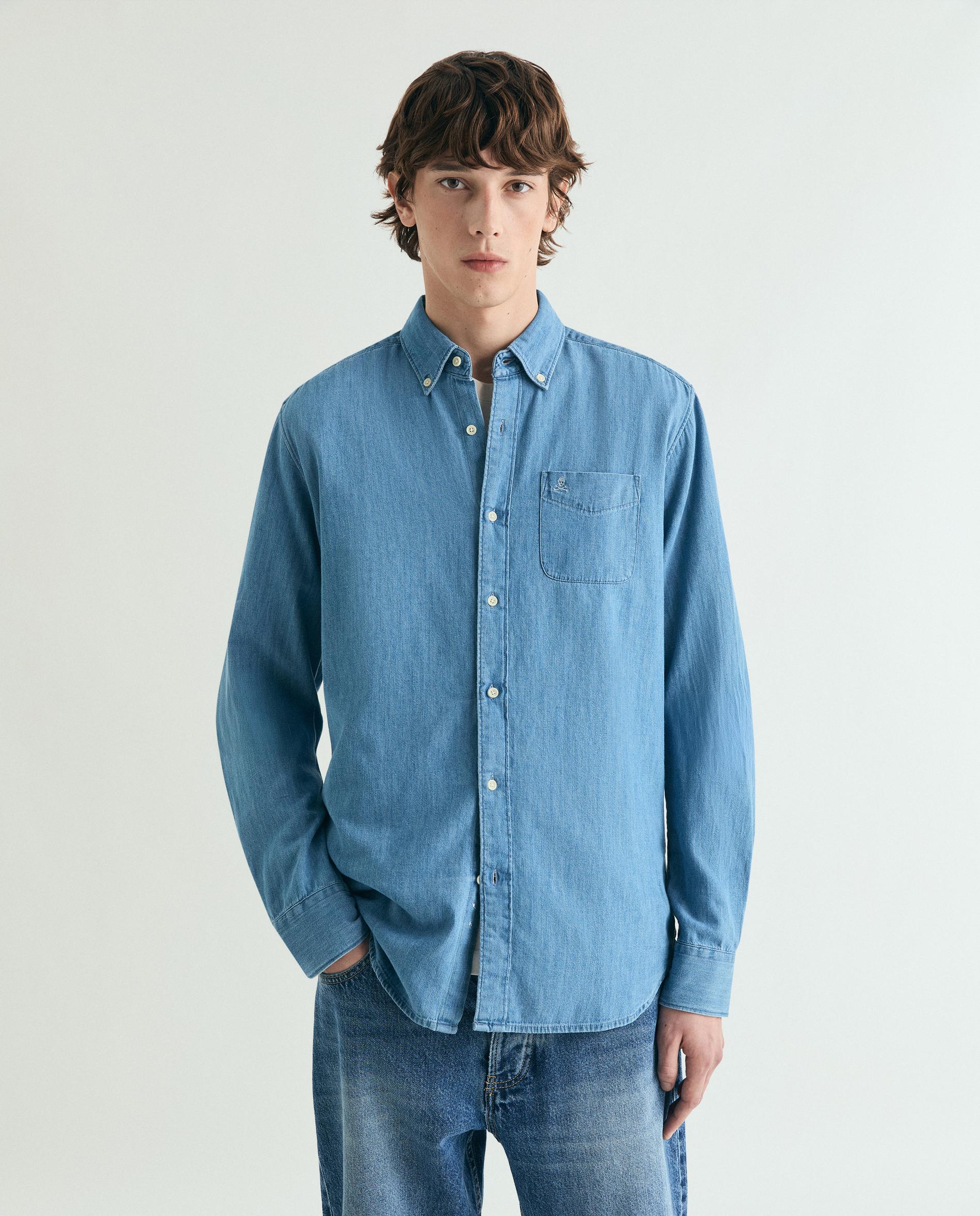 Scalpers - Camisa vaquera de hombre regular con bolsillo.