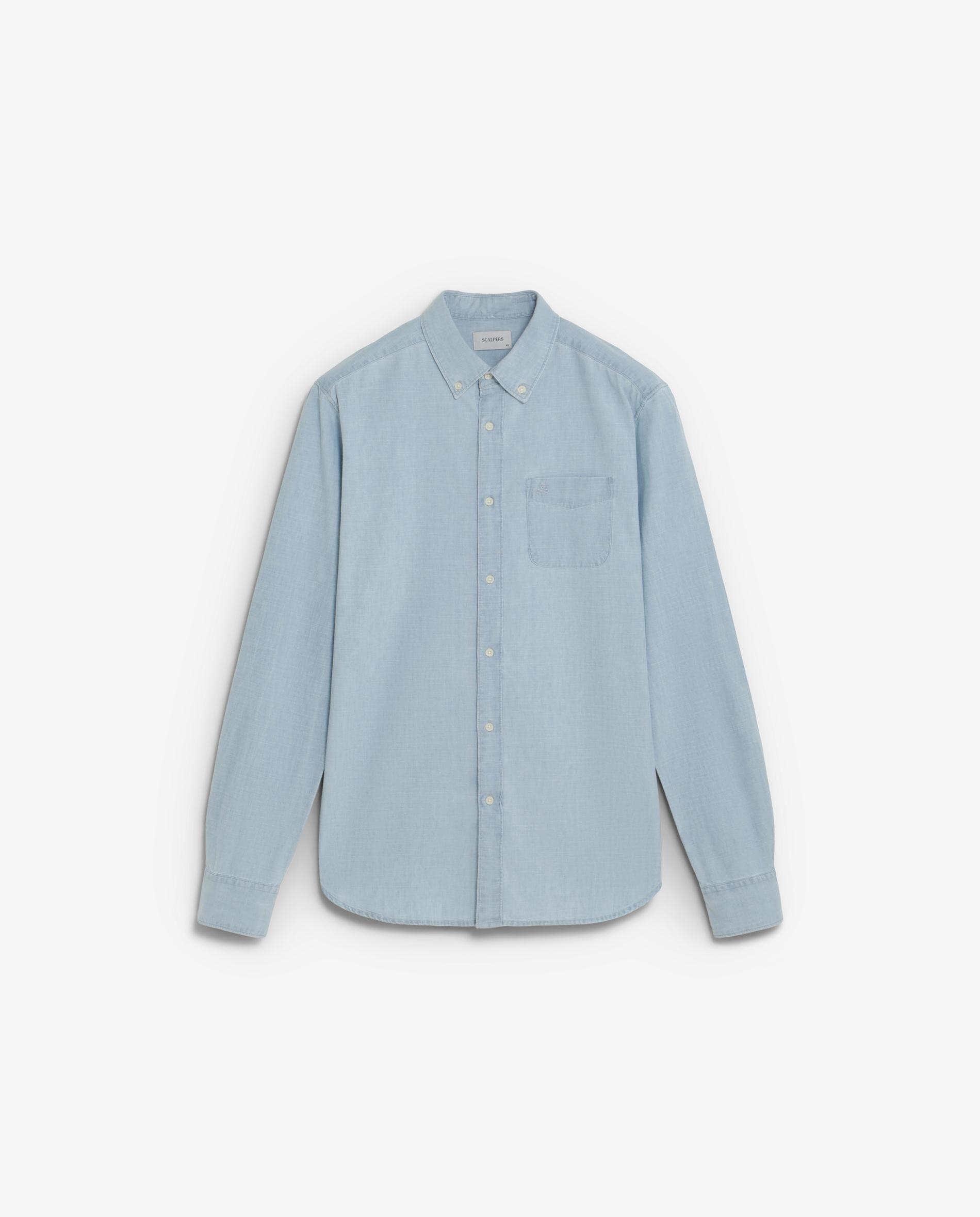 Camisa vaquera de hombre regular fit con bolsillo - Scalpers - Azul claro Azul claro-7