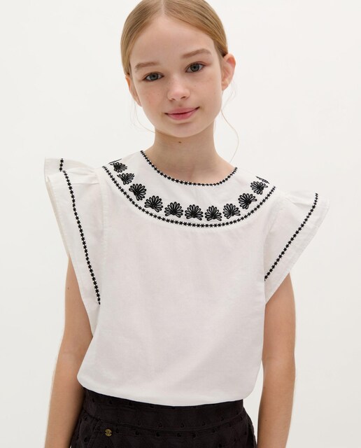 Imagen 0 de Blusa de niña de algodón con volantes en hombros