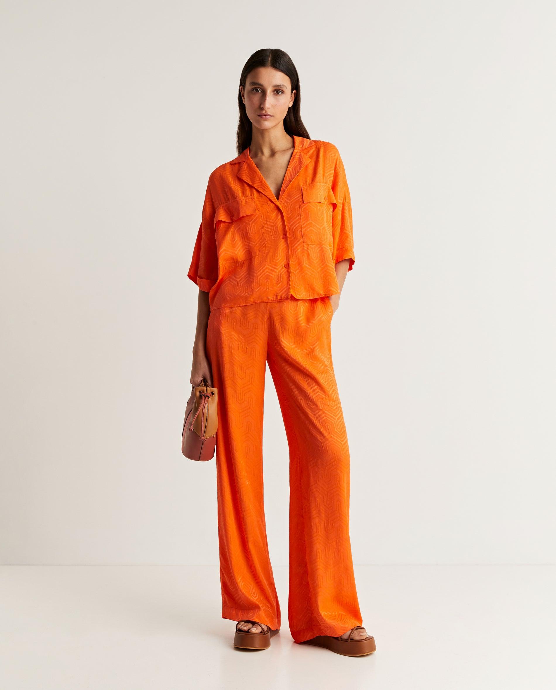 Pantalón ancho de mujer de tiro alto con diseño geométrico