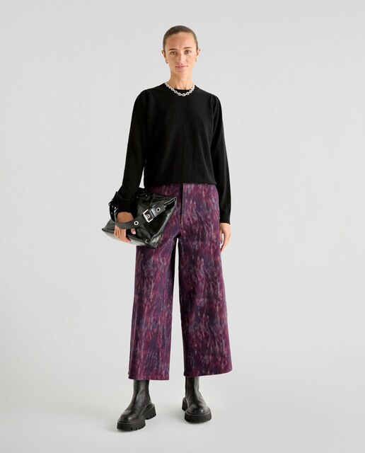 Pantalones culotte de mujer de tiro alto ligeramente elásticos
