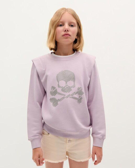 Imagen 0 de Sudadera de niña de algodón con calavera en glitter