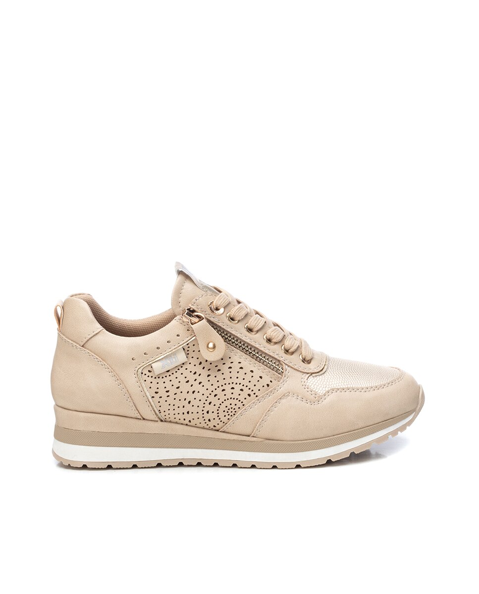 Xti - Zapatillas deportivas de mujer color beige con cierre de cremallera.