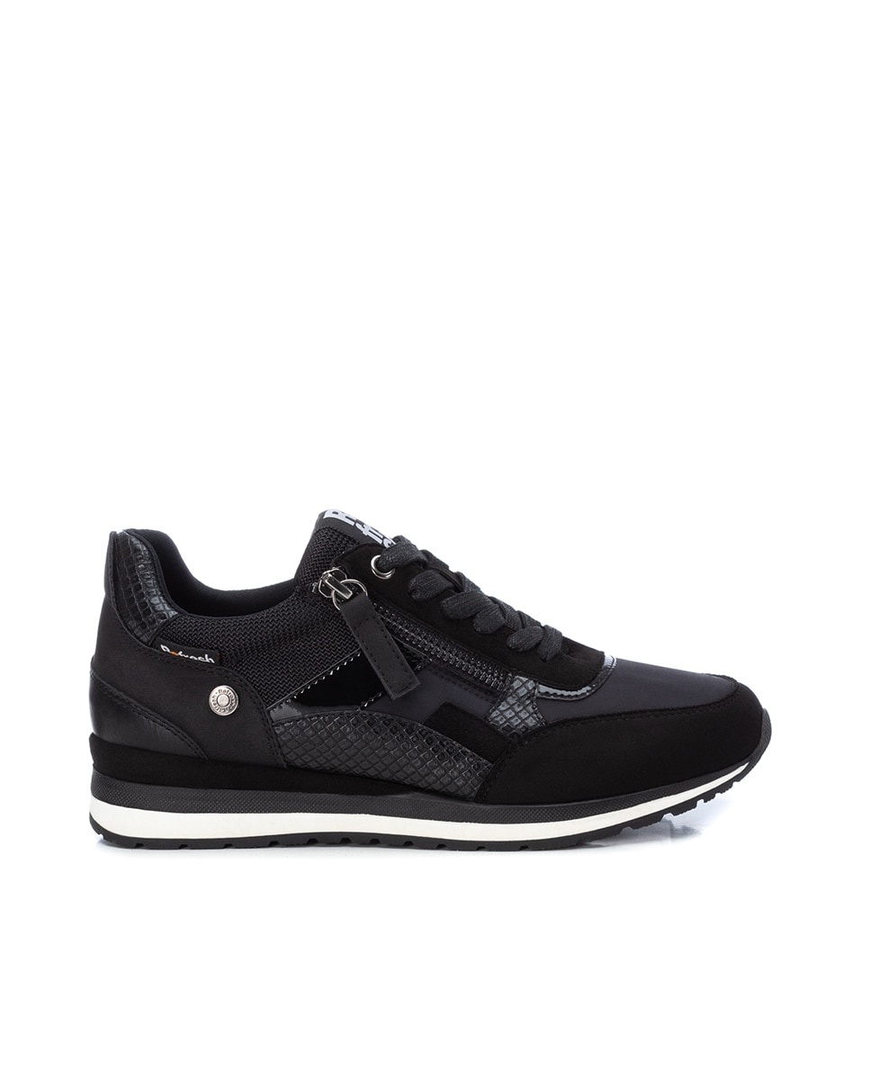 Zapatilla de mujer de piel con cordones - Refresh - Negro Negro-1