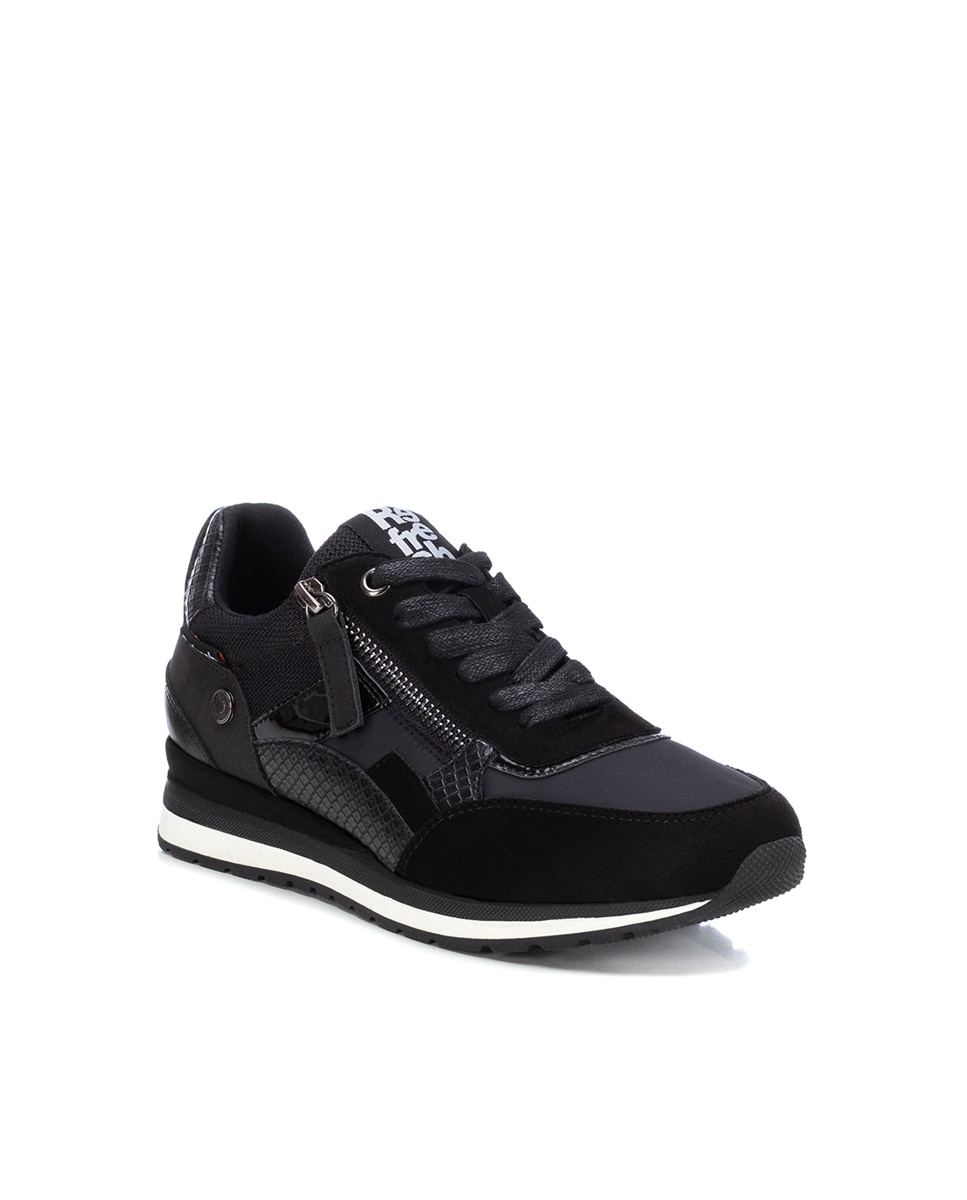 Zapatilla de mujer de piel con cordones - Refresh - Negro Negro-2