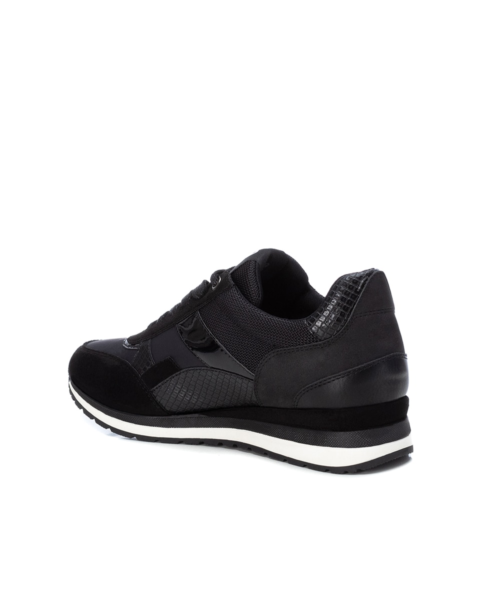 Zapatilla de mujer de piel con cordones - Refresh - Negro Negro-3