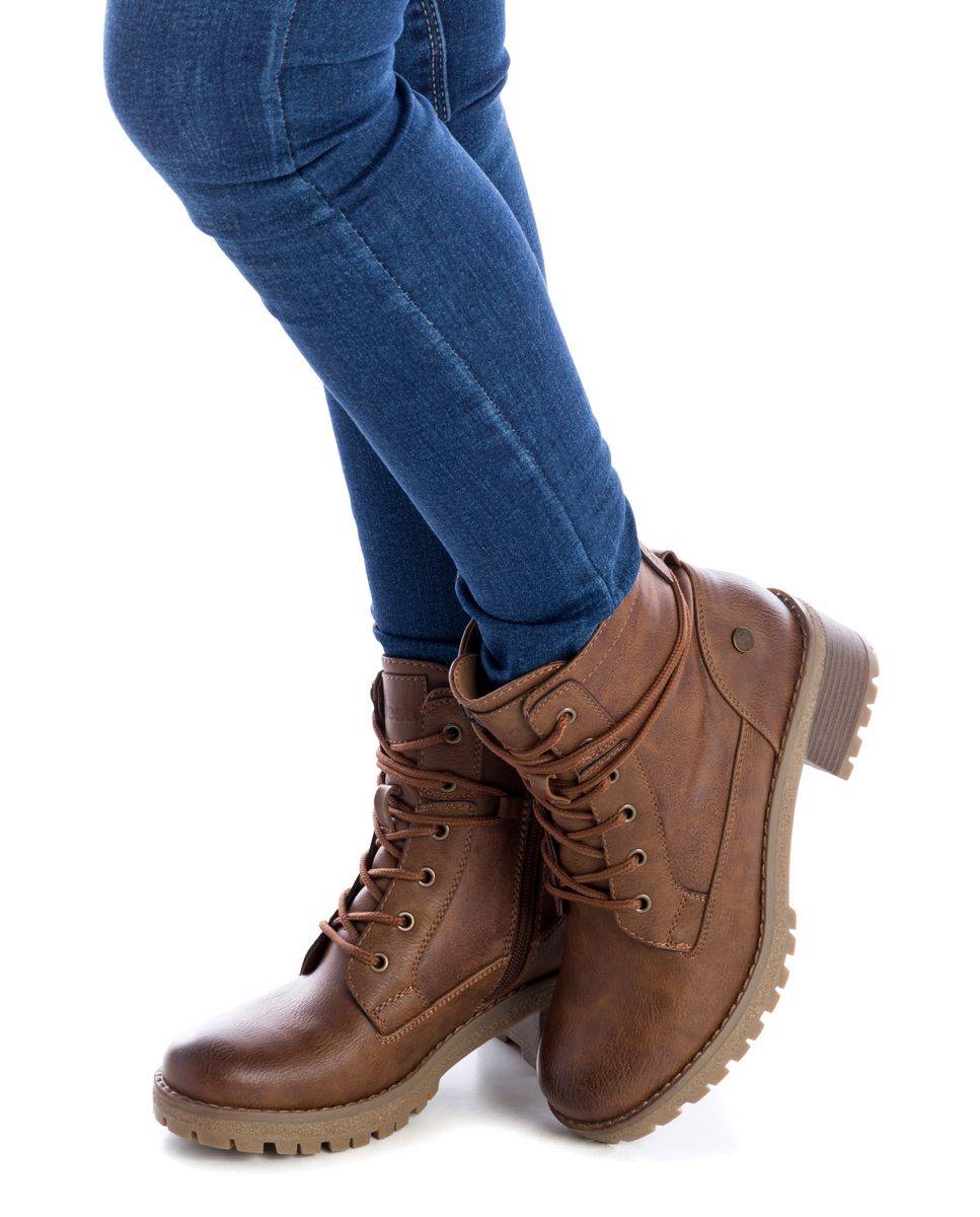 Botines de mujer estilo militar con cremallera lateral - Refresh - Camel Camel-2