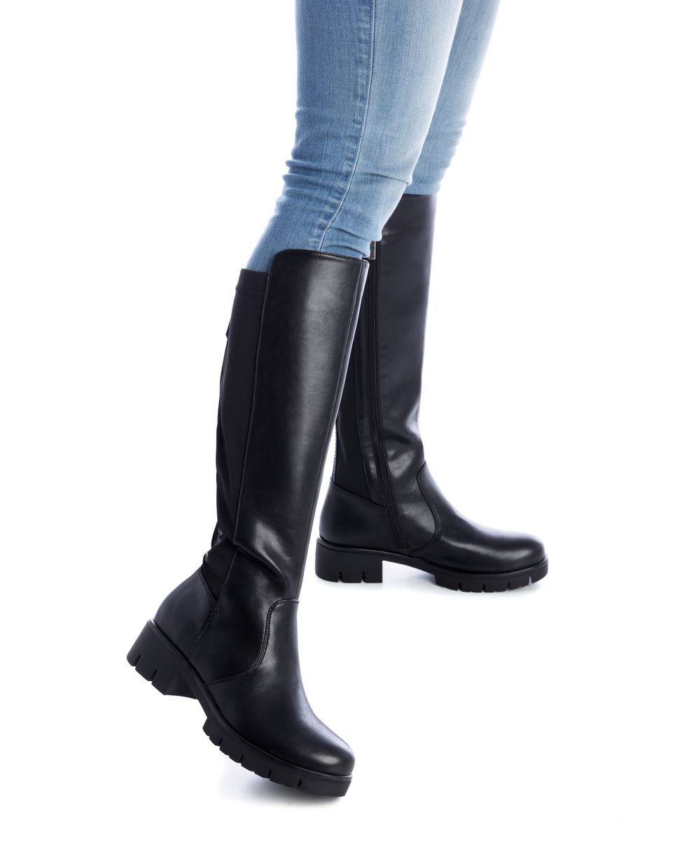 Bota con suela track de mujer elástica con cremallera lateral - Refresh - Negro Negro-2