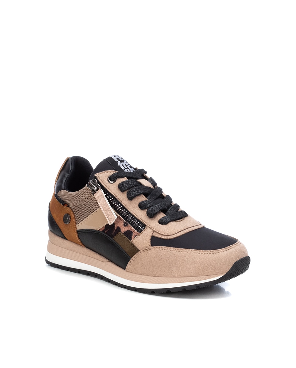 Zapatilla de mujer de piel con cordones - Refresh - Marrón Marrón-2