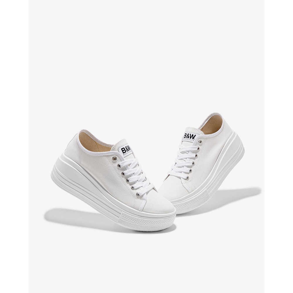 Zapatillas de lona de mujer blancas con cuña - Blanco Blanco-3