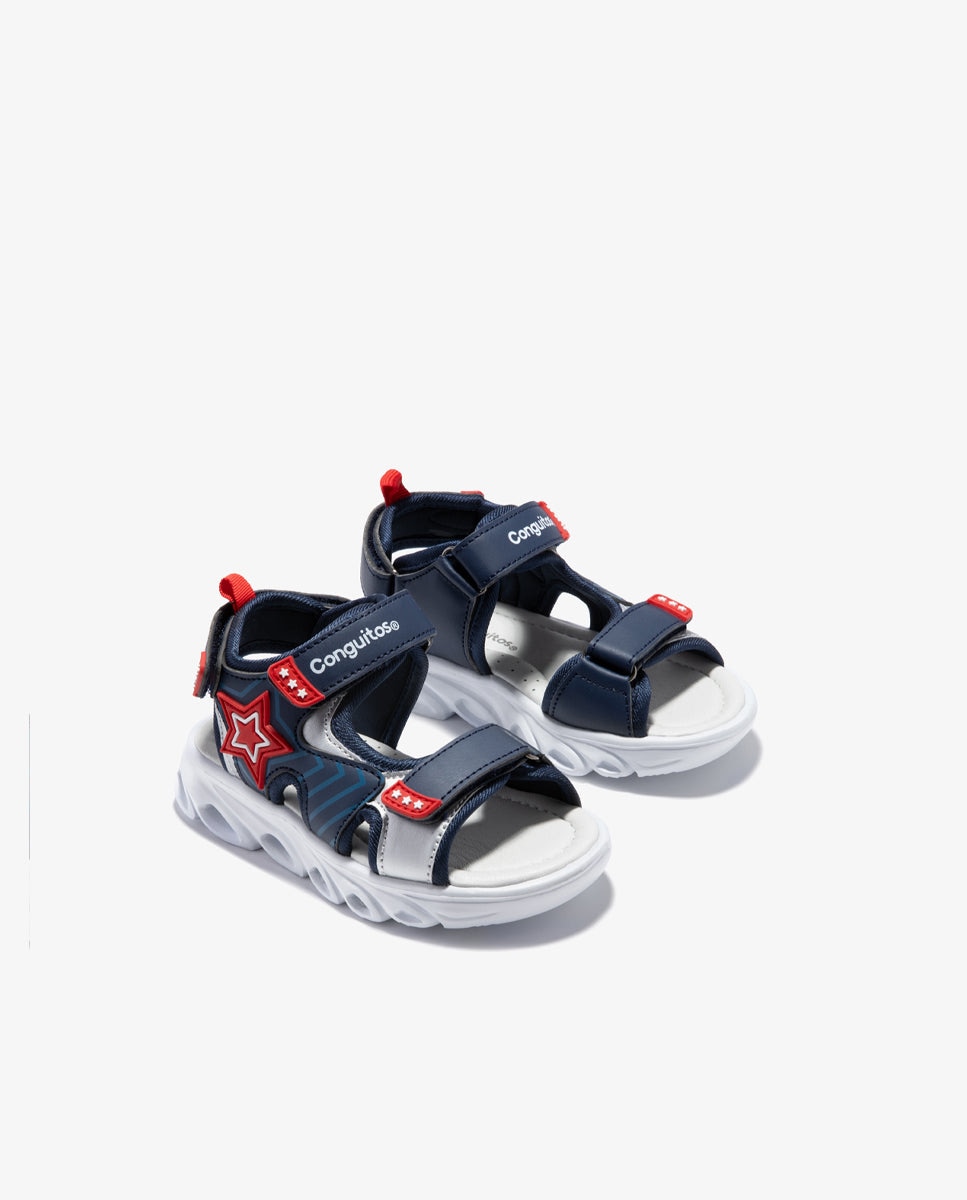 Sandalias abiertas de niños estilo deportivo y estampado de estrella - Conguitos - Azul marino Azul marino-2