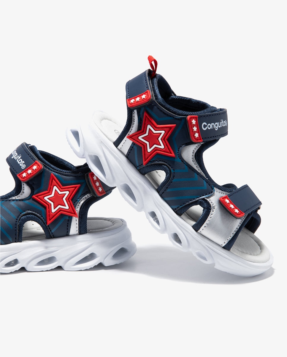 Sandalias abiertas de niños estilo deportivo y estampado de estrella - Conguitos - Azul marino Azul marino-3