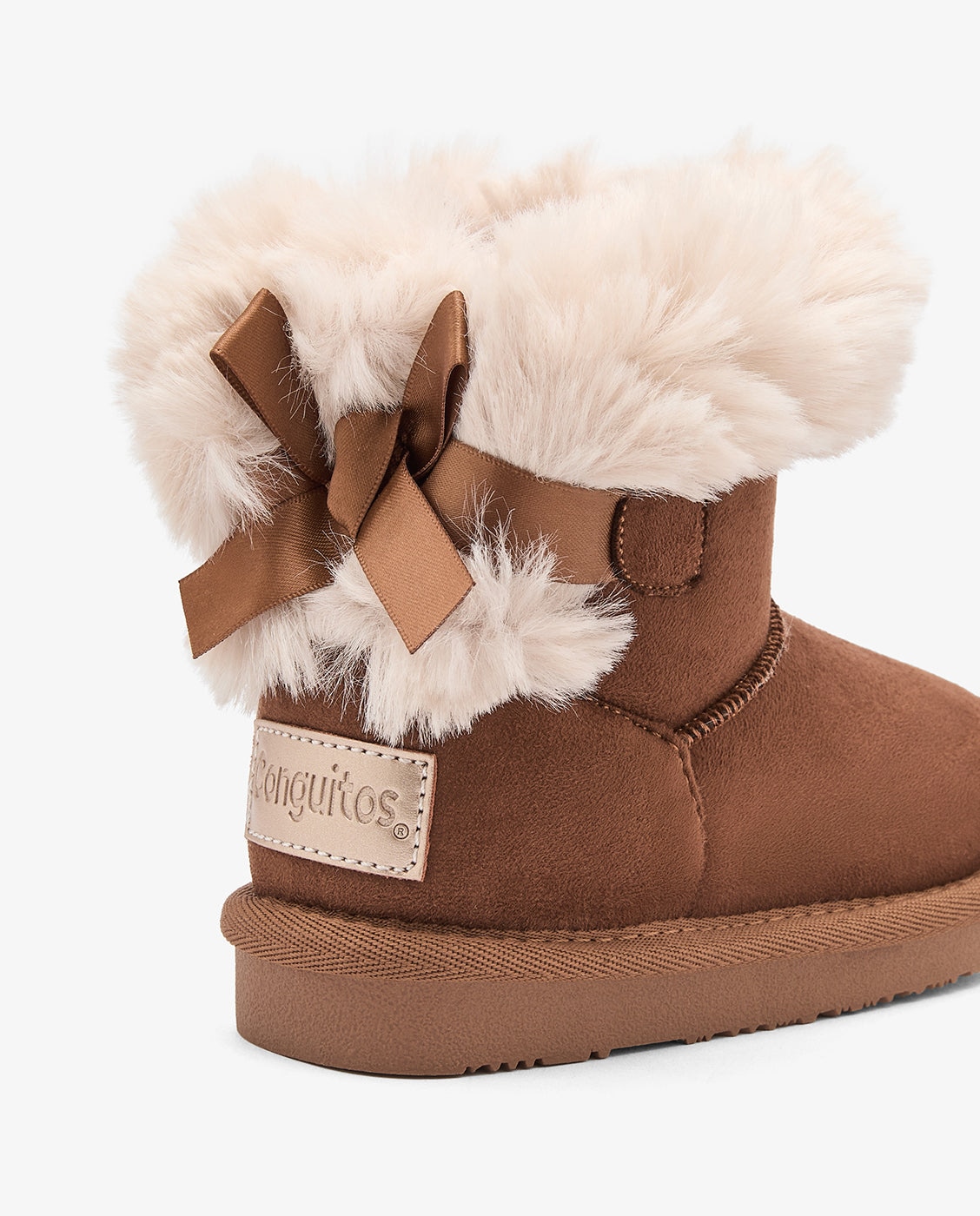 Botas de niña estilo australiana con lazo, forro de pelo e impermeables - Conguitos - Marrón Marrón-4