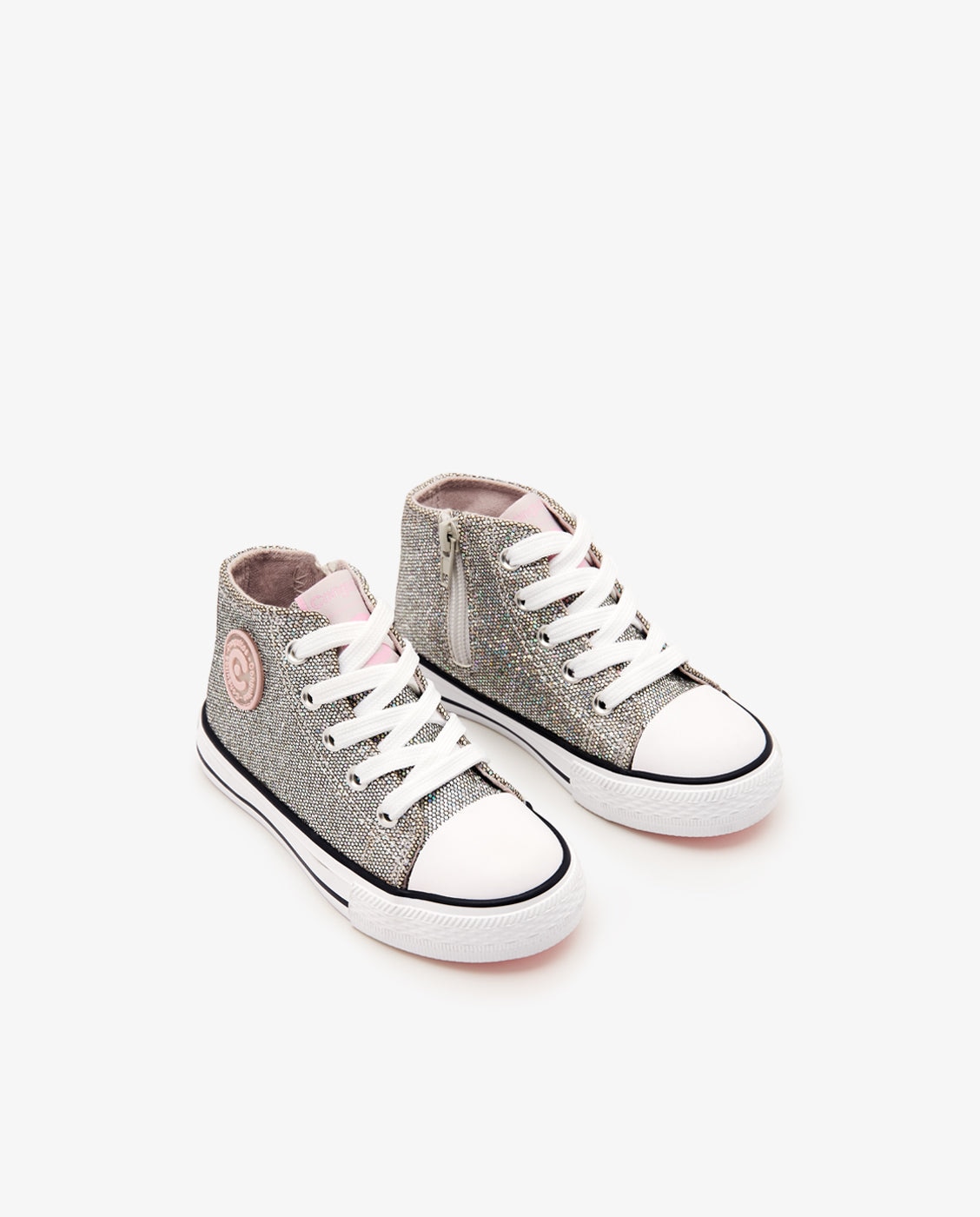 Zapatillas altas de niña con estampado de purpurina plateada y logo lateral - Conguitos - Plata Plata-2