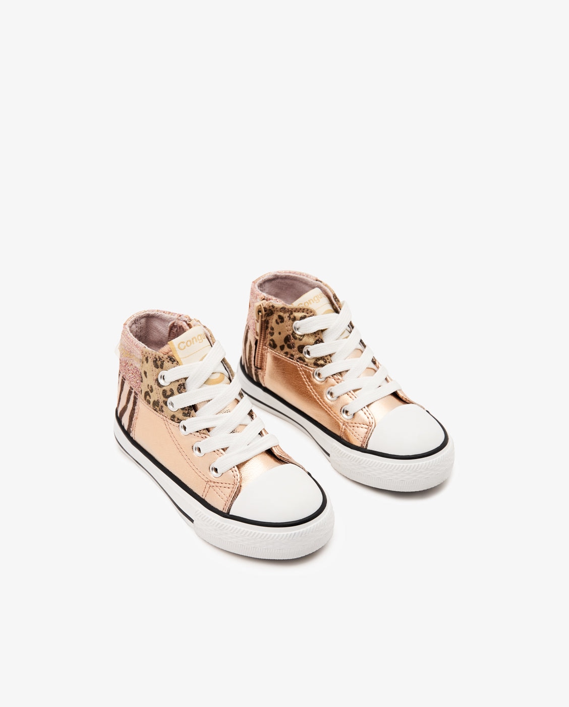 Zapatillas altas de niños con acabado patchwork y animal print - Conguitos - Oro Oro-2