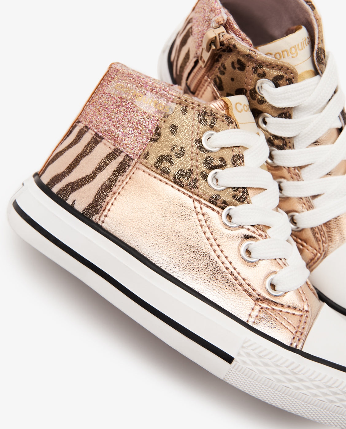 Zapatillas altas de niños con acabado patchwork y animal print - Conguitos - Oro Oro-3