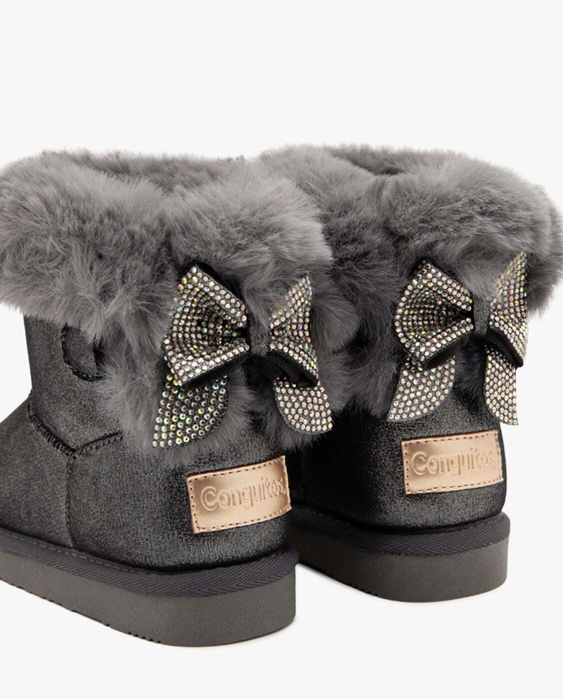 Botas de niña estilo australianas con cinturón de pelo - Conguitos - Beige Gris oscuro-3