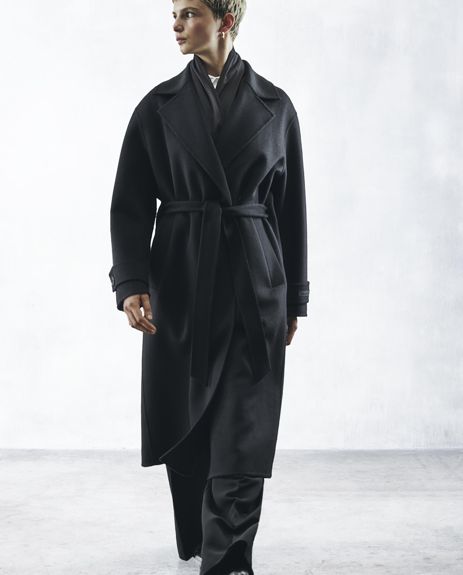 Abrigo de paño de mujer convertible con cinturón y bufanda