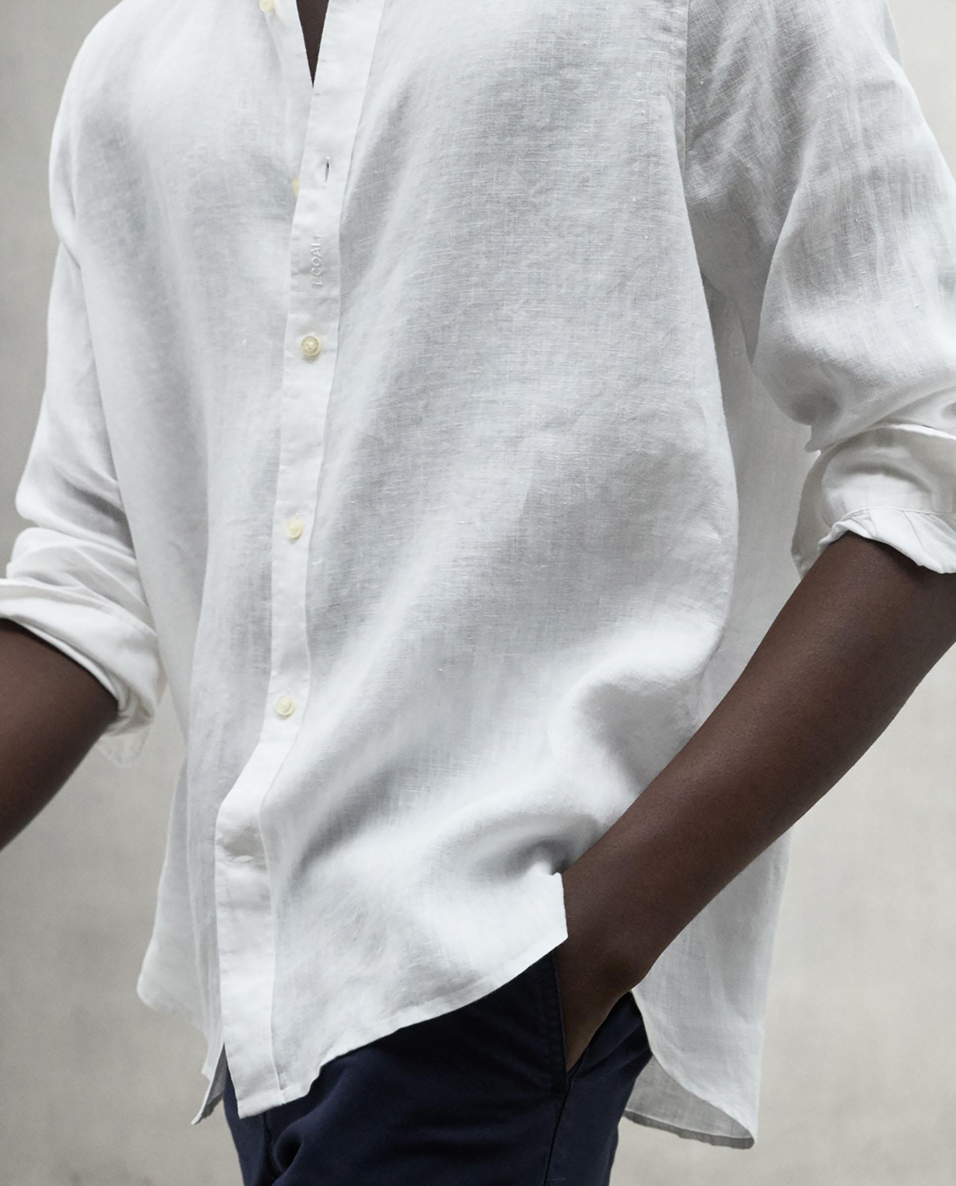 Camisa de lino de hombre lisa de manga larga - Ecoalf - Blanco Blanco-4