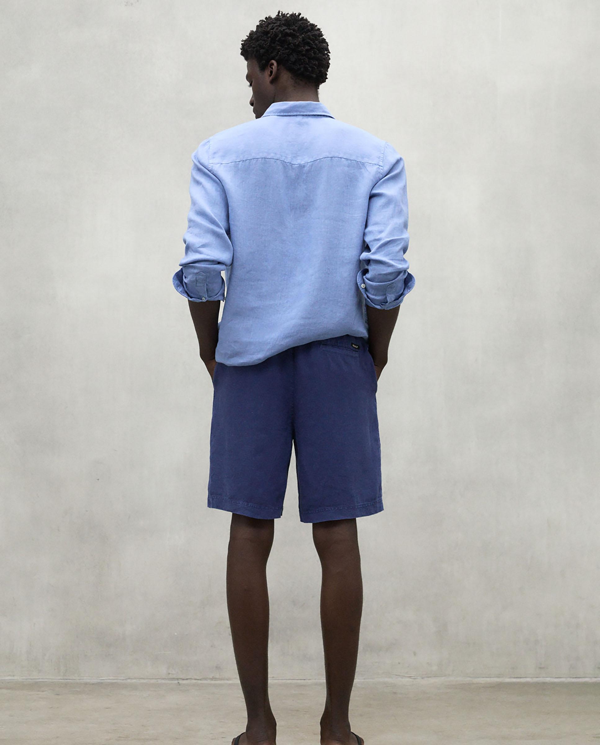 Pantalones cortos de lino de hombre con cintura de goma y ajuste de cordón - Ecoalf - Azul marino Azul marino-2
