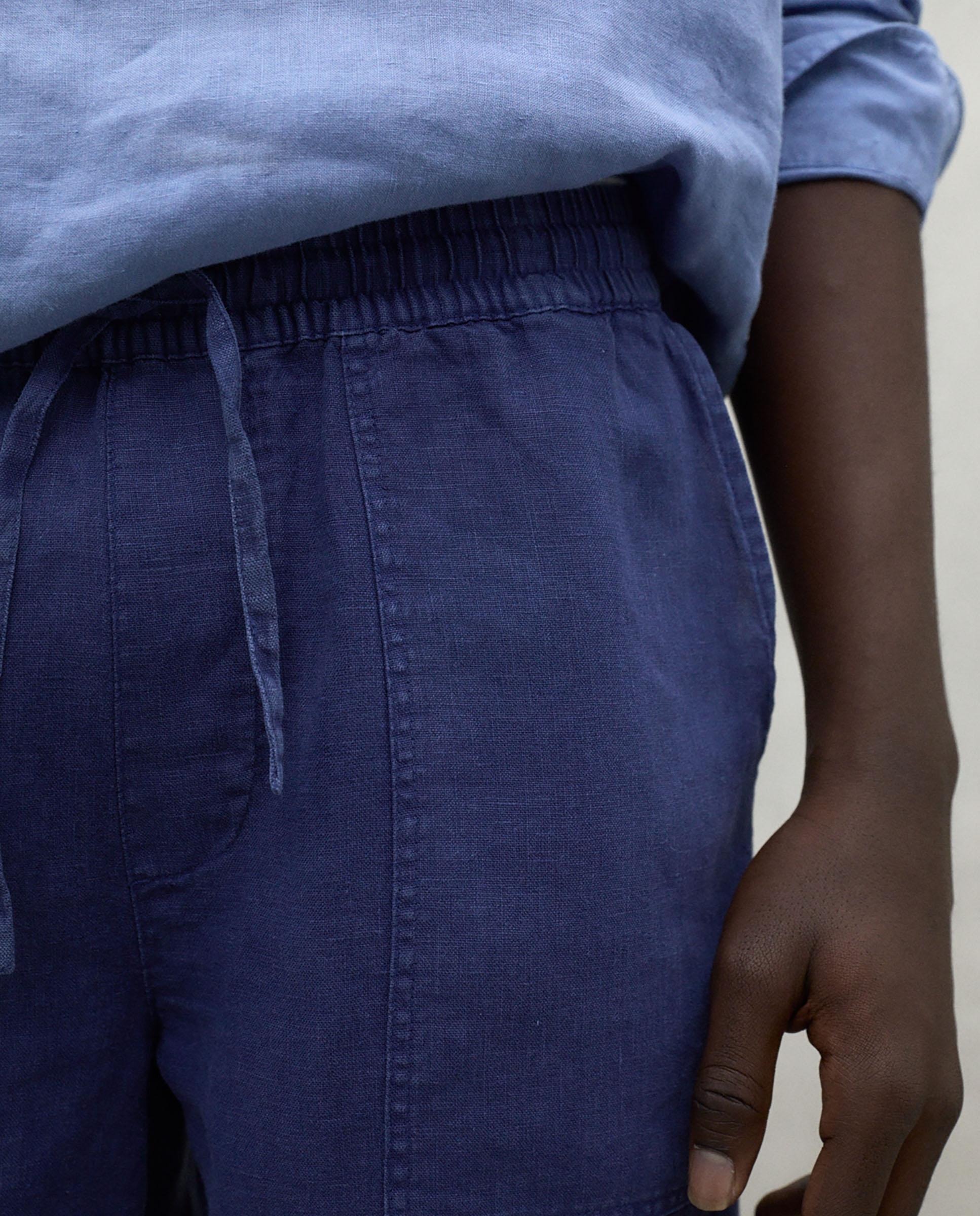 Pantalones cortos de lino de hombre con cintura de goma y ajuste de cordón - Ecoalf - Azul marino Azul marino-4