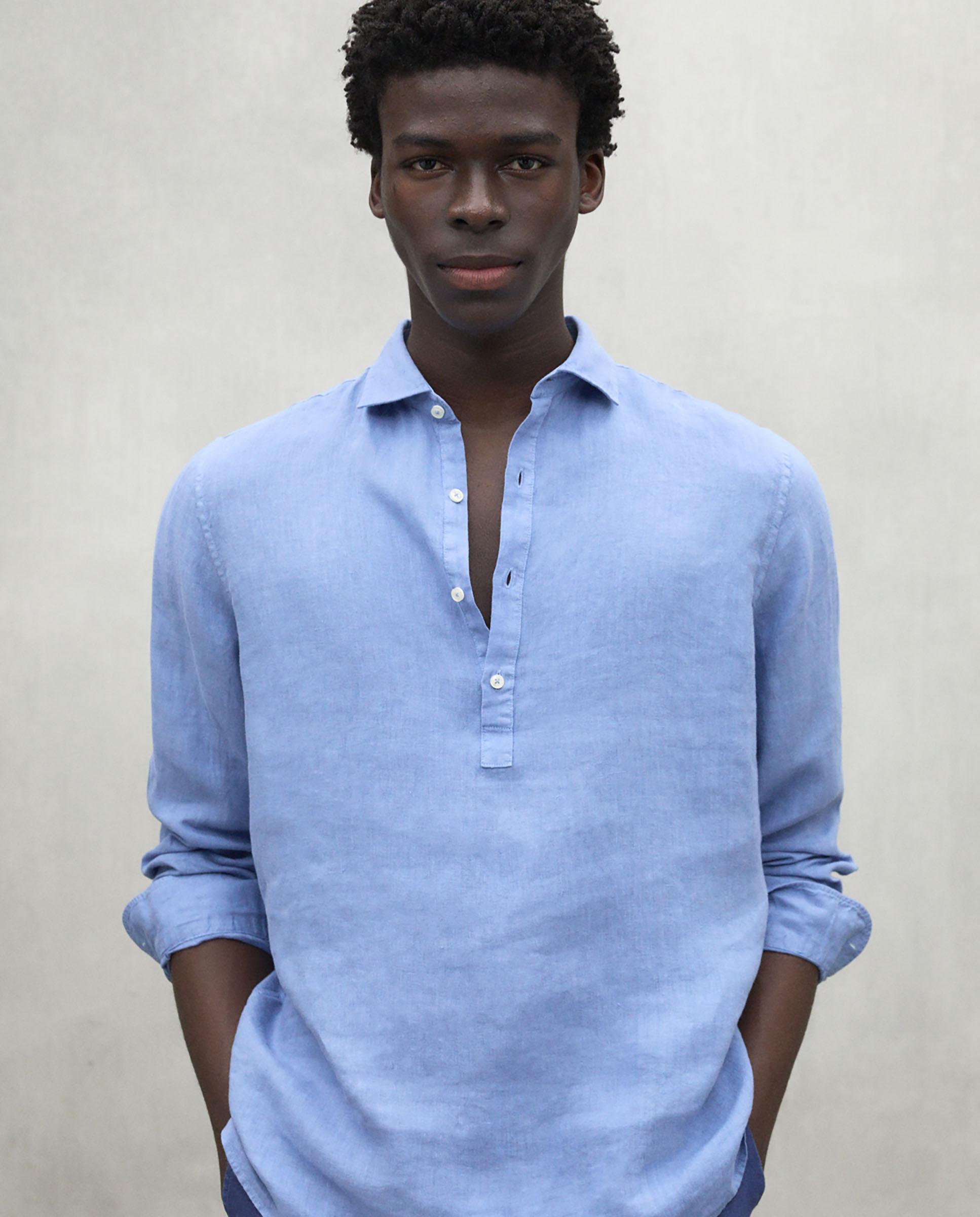 Camisa de hombre polino de lino - Ecoalf - Azul Azul-5