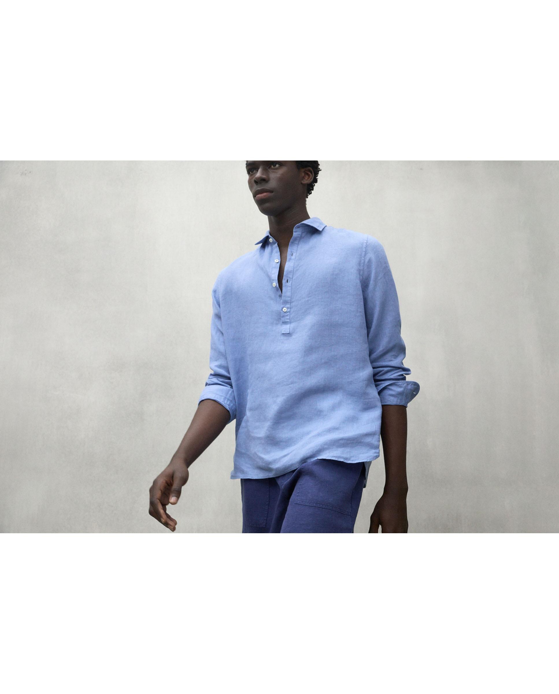 Camisa de hombre polino de lino - Ecoalf - Azul Azul-6