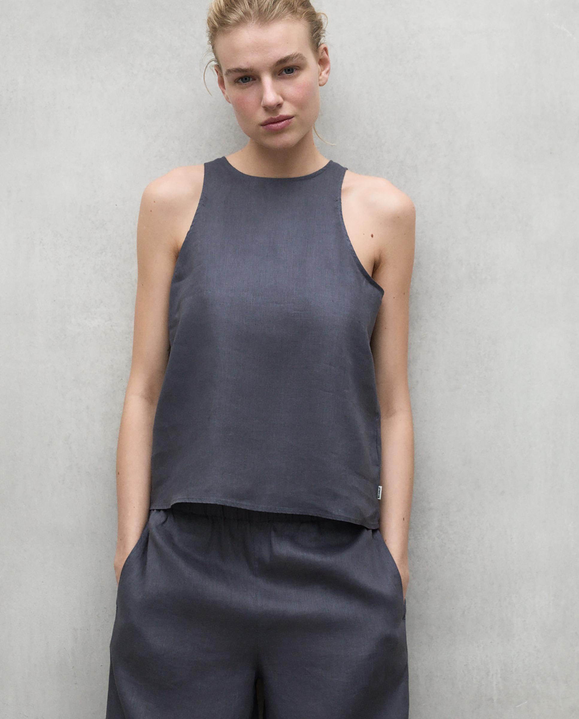 Camisa de mujer sin mangas con botón en la espalda - Ecoalf - Gris Piedra Gris Piedra-1